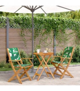 vidaXL 3 Piece Bistro Set Leaf Pattern Fabric and Solid Wood