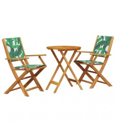 vidaXL 3 Piece Bistro Set Leaf Pattern Fabric and Solid Wood