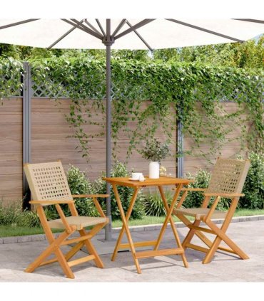 vidaXL 3 Piece Bistro Set Beige Poly Rattan and Solid Wood