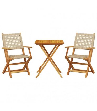 vidaXL 3 Piece Bistro Set Beige Poly Rattan and Solid Wood
