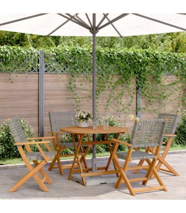 vidaXL 5 Piece Garden Dining Set Grey Poly Rattan and Solid Wood