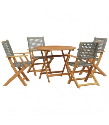 vidaXL 5 Piece Garden Dining Set Grey Poly Rattan and Solid Wood