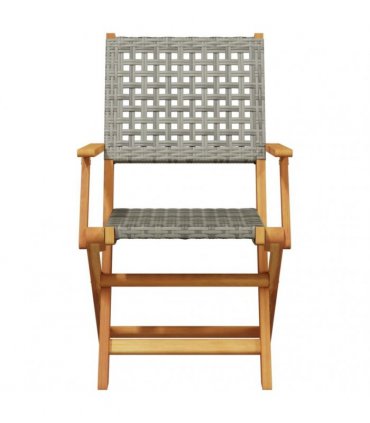 vidaXL 5 Piece Garden Dining Set Grey Poly Rattan and Solid Wood