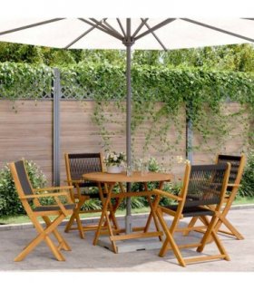 vidaXL 5 Piece Garden Dining Set Black Polypropylene and Solid Wood