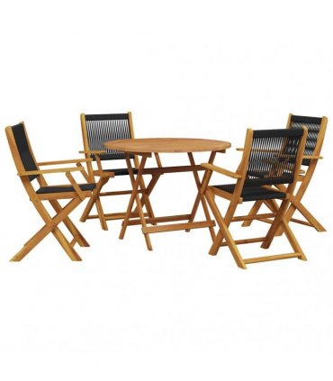 vidaXL 5 Piece Garden Dining Set Black Polypropylene and Solid Wood