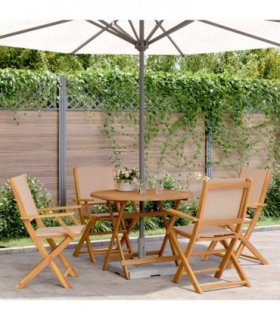 vidaXL 5 Piece Garden Dining Set Taupe Fabric and Solid Wood