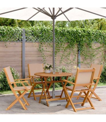 vidaXL 5 Piece Garden Dining Set Taupe Fabric and Solid Wood