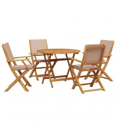 vidaXL 5 Piece Garden Dining Set Taupe Fabric and Solid Wood