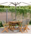 vidaXL 5 Piece Garden Dining Set Grey Poly Rattan and Solid Wood