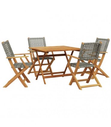 vidaXL 5 Piece Garden Dining Set Grey Poly Rattan and Solid Wood
