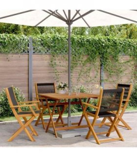 vidaXL 5 Piece Garden Dining Set Black Polypropylene and Solid Wood