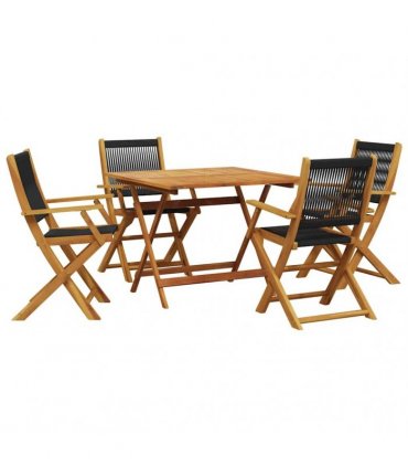 vidaXL 5 Piece Garden Dining Set Black Polypropylene and Solid Wood