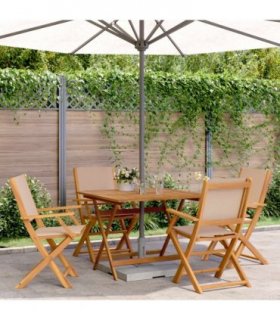 vidaXL 5 Piece Garden Dining Set Taupe Fabric and Solid Wood