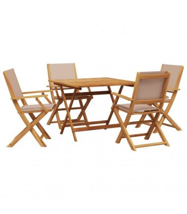 vidaXL 5 Piece Garden Dining Set Taupe Fabric and Solid Wood