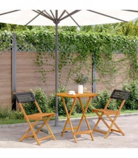 vidaXL 3 Piece Bistro Set Black Poly Rattan and Solid Wood
