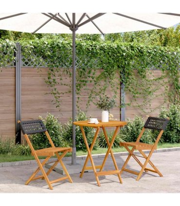 vidaXL 3 Piece Bistro Set Black Poly Rattan and Solid Wood