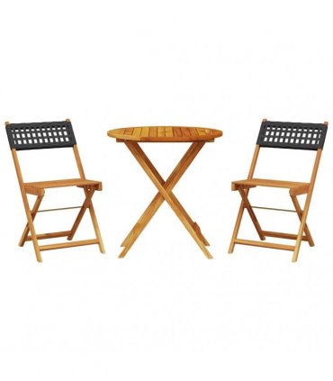 vidaXL 3 Piece Bistro Set Black Poly Rattan and Solid Wood