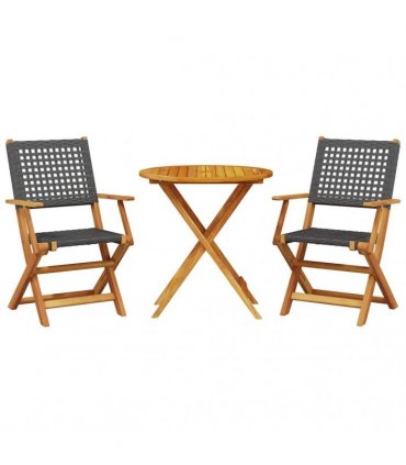 vidaXL 3 Piece Bistro Set Black Poly Rattan and Solid Wood