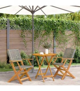vidaXL 3 Piece Bistro Set Grey Poly Rattan and Solid Wood