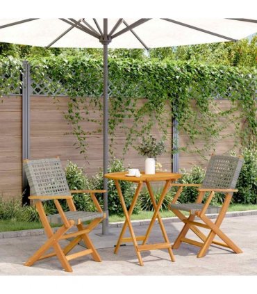 vidaXL 3 Piece Bistro Set Grey Poly Rattan and Solid Wood
