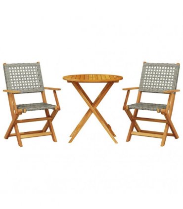vidaXL 3 Piece Bistro Set Grey Poly Rattan and Solid Wood
