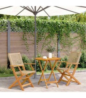 vidaXL 3 Piece Bistro Set Beige Poly Rattan and Solid Wood