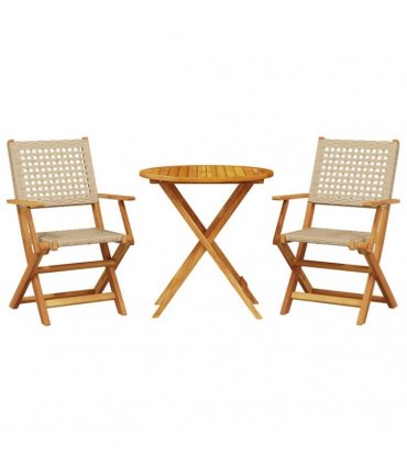 vidaXL 3 Piece Bistro Set Beige Poly Rattan and Solid Wood