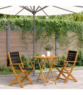 vidaXL 3 Piece Bistro Set Black Polypropylene and Solid Wood
