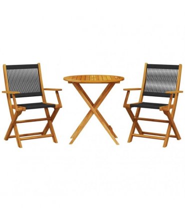 vidaXL 3 Piece Bistro Set Black Polypropylene and Solid Wood