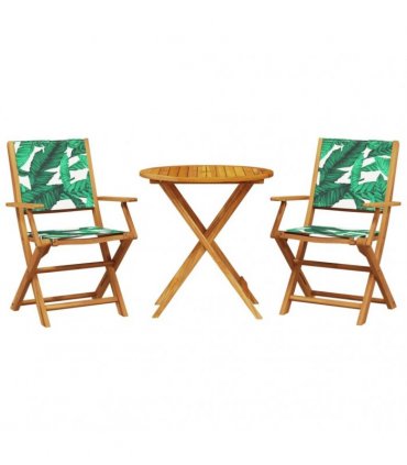 vidaXL 3 Piece Bistro Set Leaf Pattern Fabric and Solid Wood
