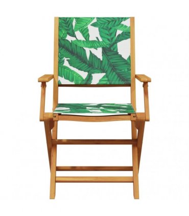 vidaXL 3 Piece Bistro Set Leaf Pattern Fabric and Solid Wood