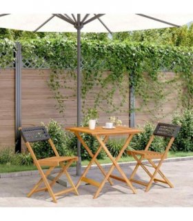 vidaXL 3 Piece Bistro Set Black Poly Rattan and Solid Wood