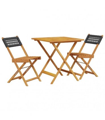 vidaXL 3 Piece Bistro Set Black Poly Rattan and Solid Wood