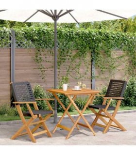 vidaXL 3 Piece Bistro Set Black Poly Rattan and Solid Wood