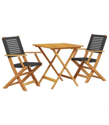 vidaXL 3 Piece Bistro Set Black Poly Rattan and Solid Wood