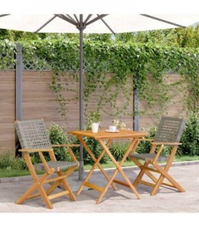 vidaXL 3 Piece Bistro Set Grey Poly Rattan and Solid Wood