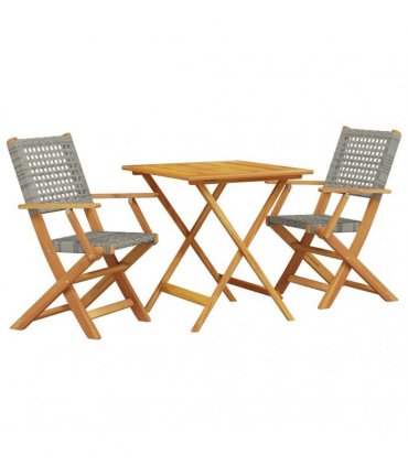 vidaXL 3 Piece Bistro Set Grey Poly Rattan and Solid Wood