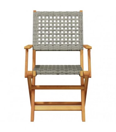 vidaXL 3 Piece Bistro Set Grey Poly Rattan and Solid Wood