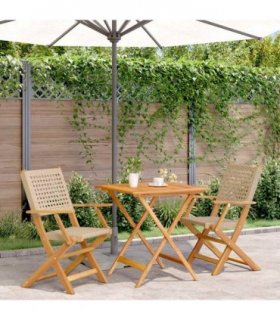 vidaXL 3 Piece Bistro Set Beige Poly Rattan and Solid Wood