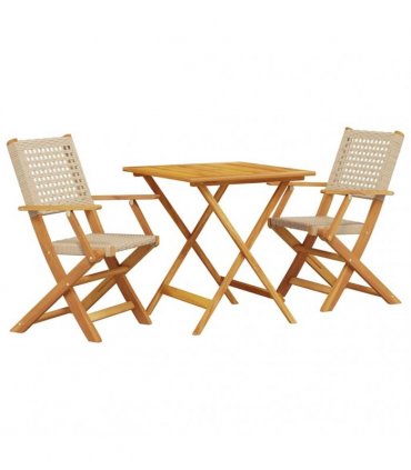 vidaXL 3 Piece Bistro Set Beige Poly Rattan and Solid Wood