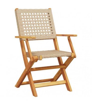 vidaXL 3 Piece Bistro Set Beige Poly Rattan and Solid Wood