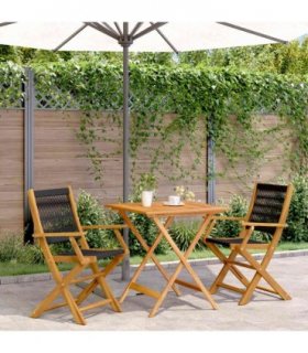 vidaXL 3 Piece Bistro Set Black Polypropylene and Solid Wood