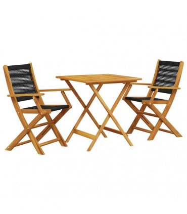 vidaXL 3 Piece Bistro Set Black Polypropylene and Solid Wood