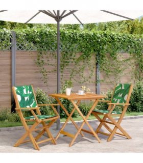 vidaXL 3 Piece Bistro Set Leaf Pattern Fabric and Solid Wood