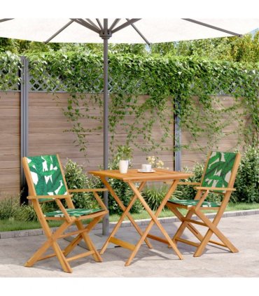 vidaXL 3 Piece Bistro Set Leaf Pattern Fabric and Solid Wood