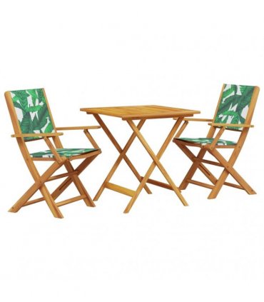 vidaXL 3 Piece Bistro Set Leaf Pattern Fabric and Solid Wood