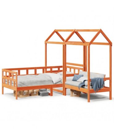 vidaXL Day Bed Set with Roof without Mattress Wax Brown 90x200 cm