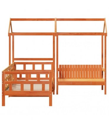 vidaXL Day Bed Set with Roof without Mattress Wax Brown 90x200 cm