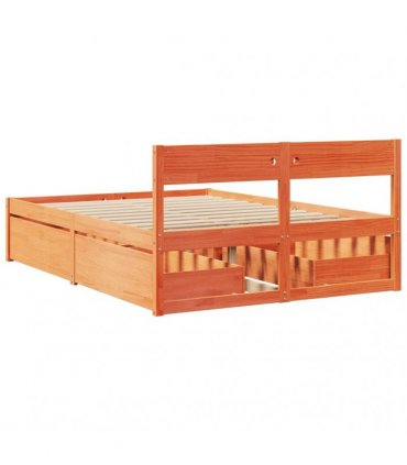 vidaXL Bed Frame without Mattress Wax Brown 135x190 cm Solid Wood Pine