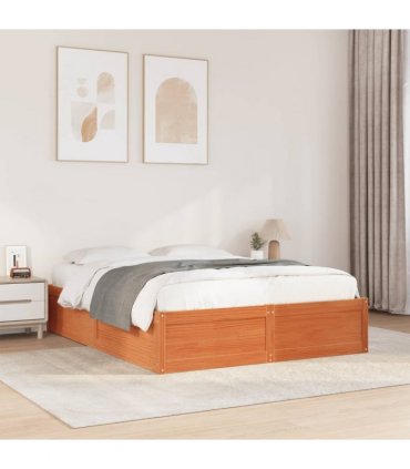 vidaXL Bed Frame without Mattress Wax Brown 140x190 cm Solid Wood Pine
